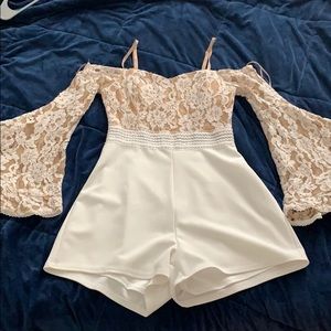 Pretty Lace Romper - White/Nude